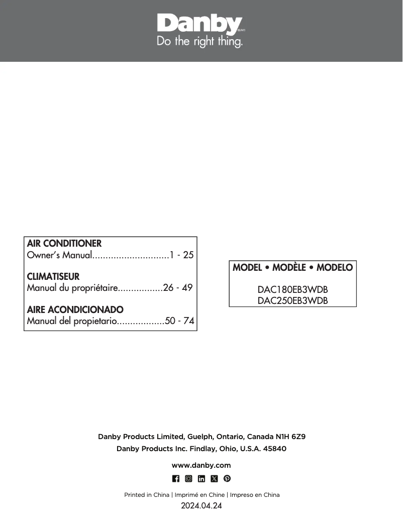 Page 1 de la notice Manuel utilisateur Danby DAC180EB3WDB