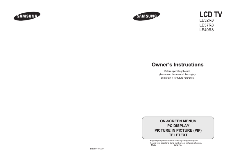 Page 1 de la notice Manuel utilisateur Samsung LE40R81W