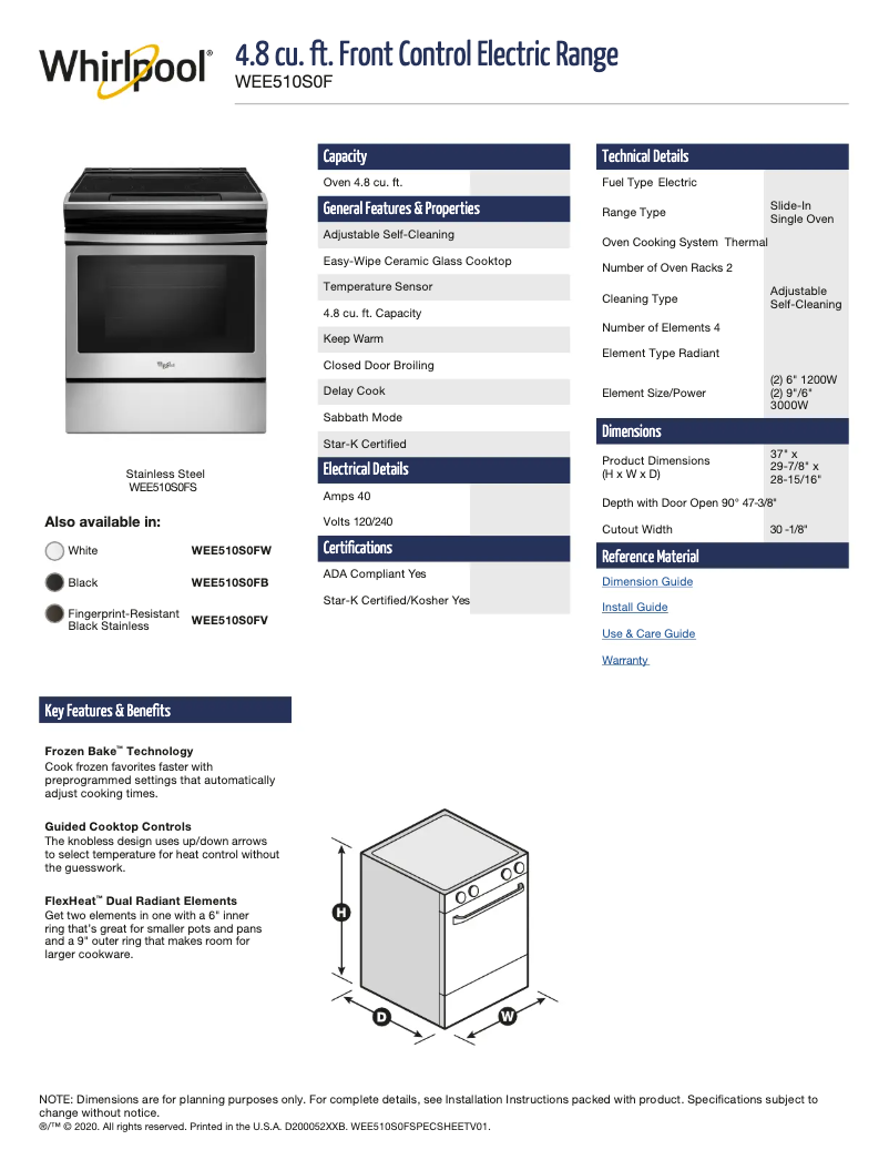Página 1 del manual Ficha técnica Whirlpool WEE510S0FS