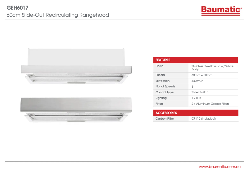 Page 1 de la notice Fiche technique Baumatic GEH6017