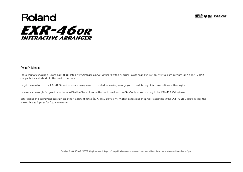 Page 1 of the manual User Manual Roland EXR-46 OR
