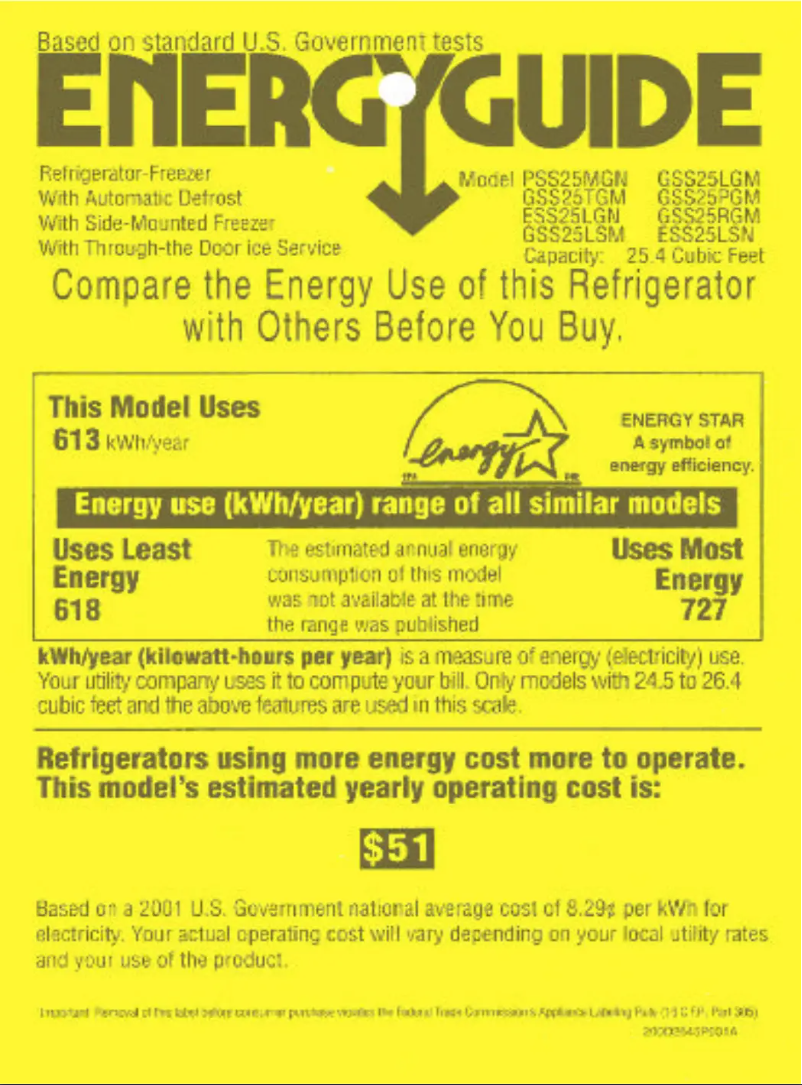 Page n°1 - Label énergétique GE GSS25PGMCC