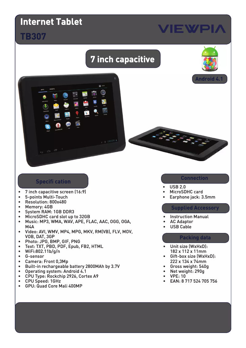 Page 1 de la notice Manuel utilisateur Viewpia TB-307