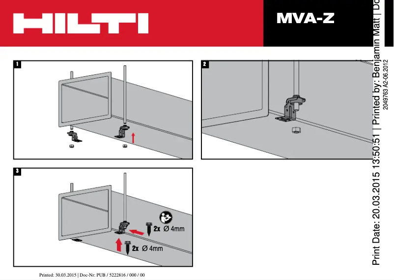 Page 1 de la notice Instructions / montage Hilti MVA-Z