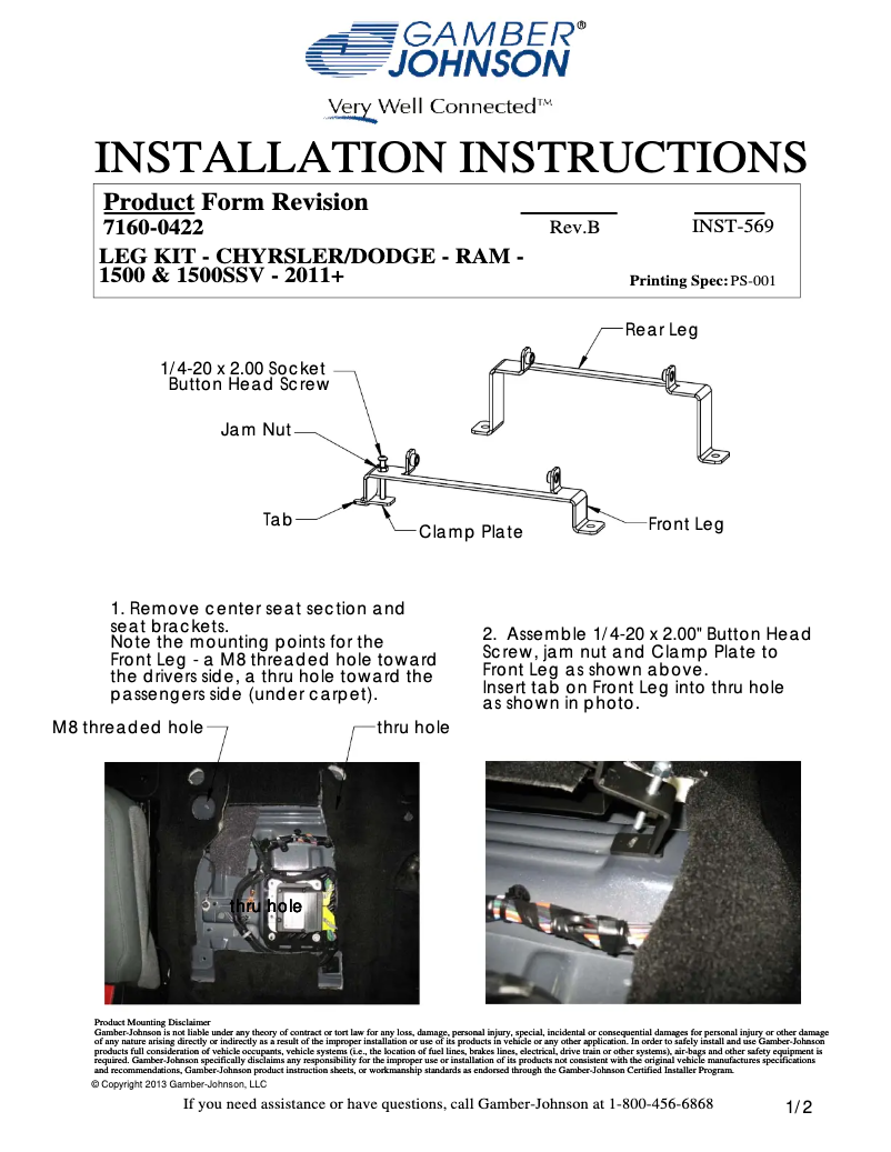 Página 1 del manual Manual de usuario Gamber-Johnson 7160-0422