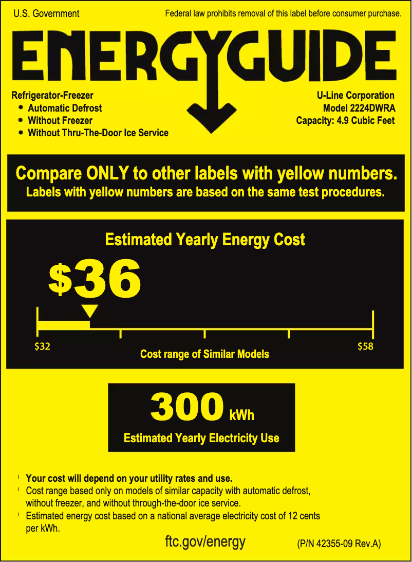 Page 1 de la notice Label énergétique U-Line U-2224DWRINT-00A