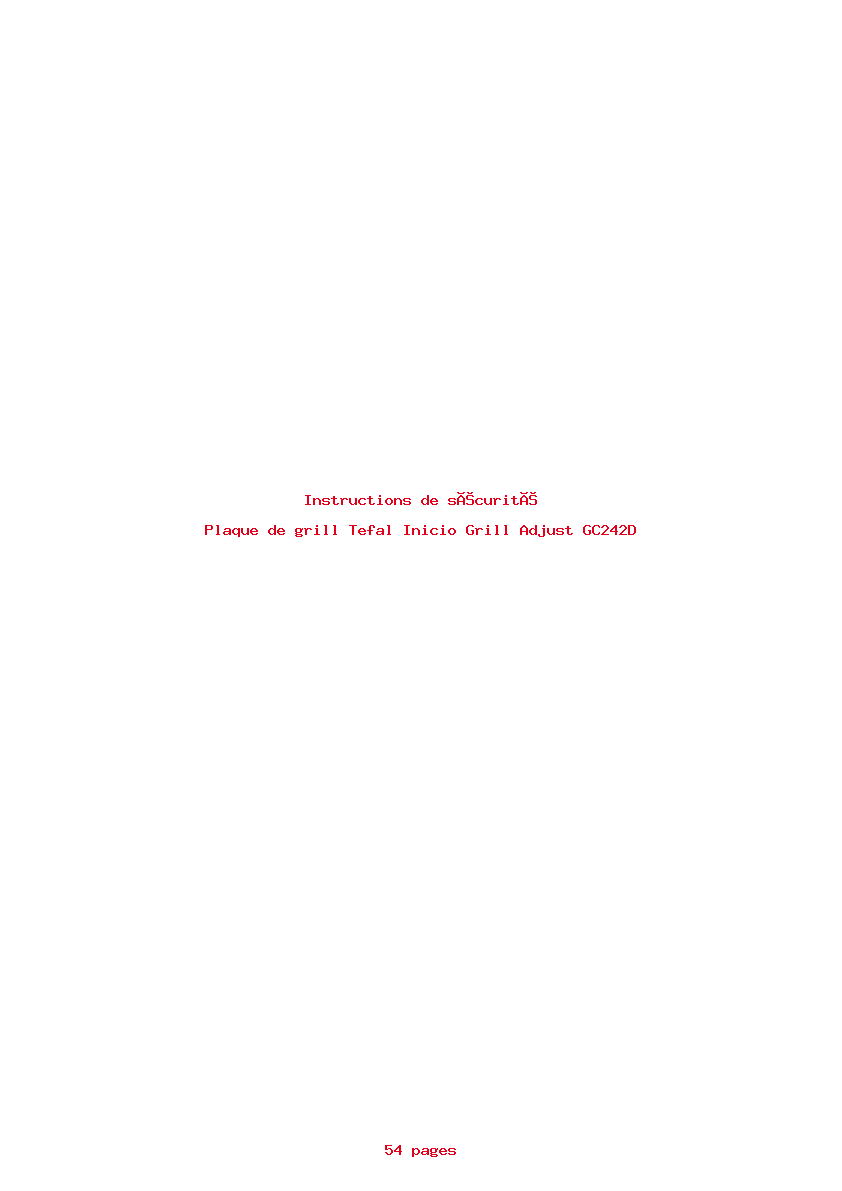 Page 1 de la notice Instructions de sécurité Tefal Inicio Grill Adjust GC242D