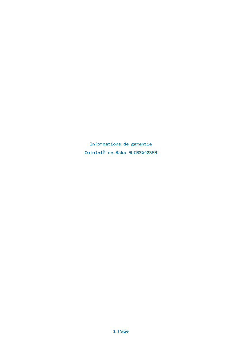 Page 1 de la notice Informations de garantie Beko SLGR30423SS