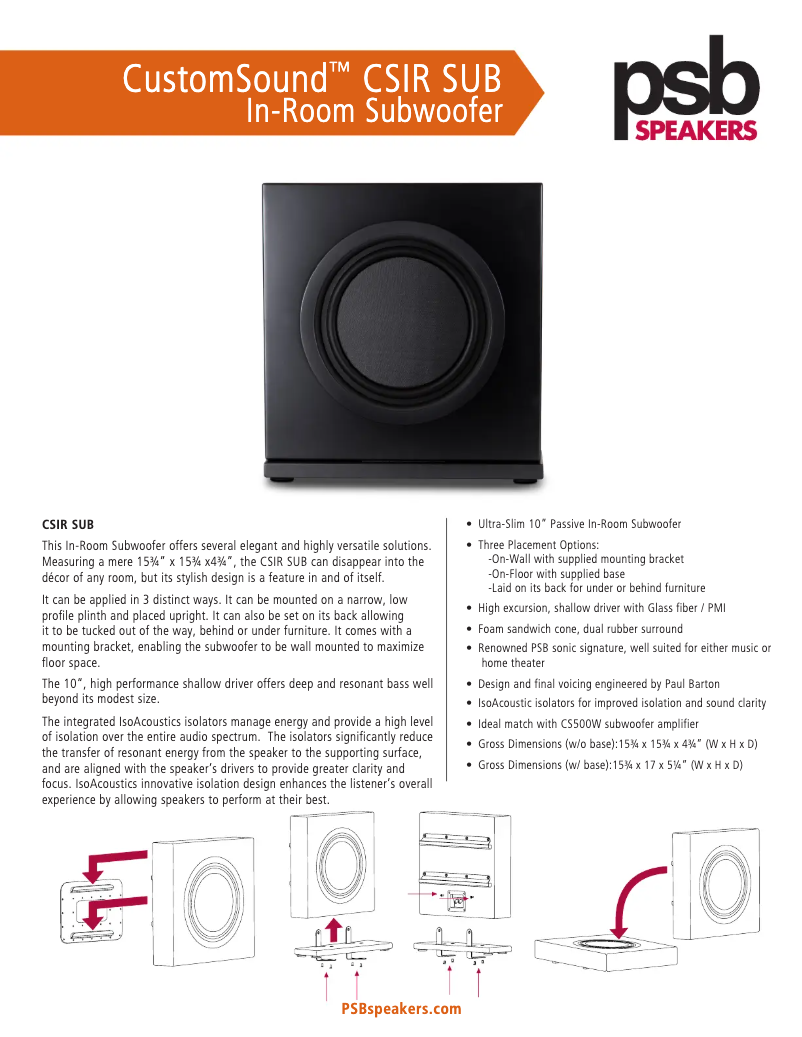 Page 1 of the manual Technical Sheet PSB CS605
