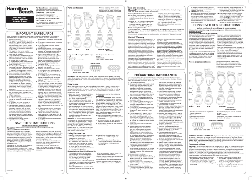 Página 1 del manual Manual de usuario Hamilton Beach 58180