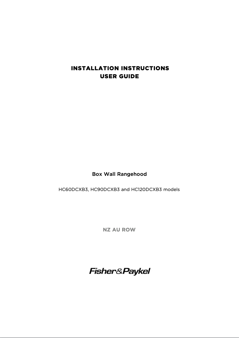 Page 1 de la notice Instructions / montage Fisher & Paykel HC120DCXB3