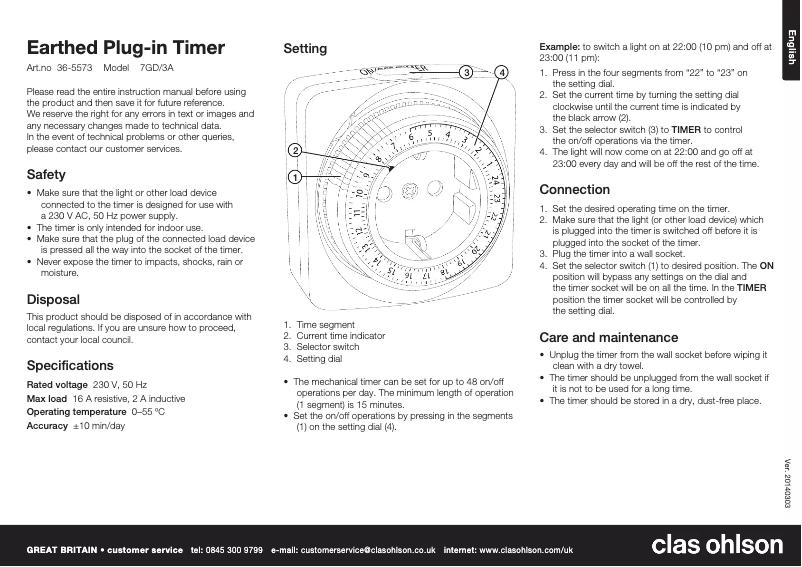 Page 1 de la notice Manuel utilisateur Clas Ohlson 7GD