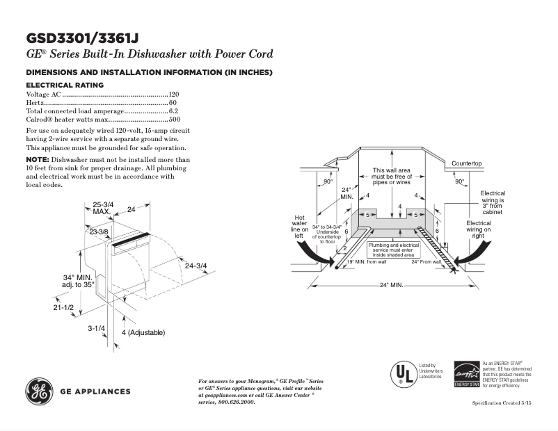 Página 1 del manual Ficha técnica GE GSD3301JWW