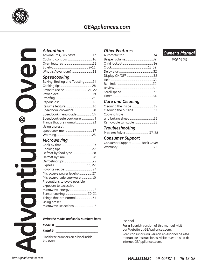 Page n°1 - Manuel utilisateur GE PSB9120SFSS Profile