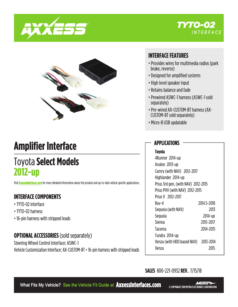 Page 1 de la notice Fiche technique AXESS TYTO-02