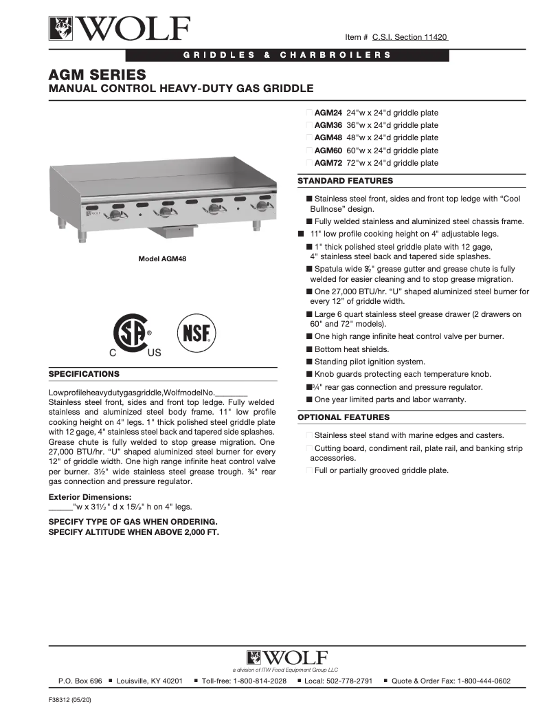 Page 1 de la notice Fiche technique Wolf AGM36