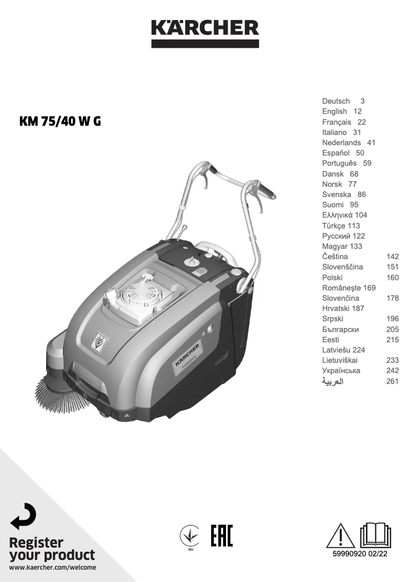Page 1 de la notice Manuel utilisateur Kärcher KM 75/40 W G