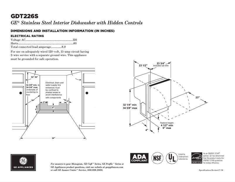 Página 1 del manual Ficha técnica GE GDT226SGLBB