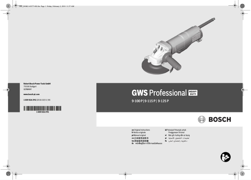 Page 1 de la notice Manuel utilisateur Bosch GWS 9-100 P Professional