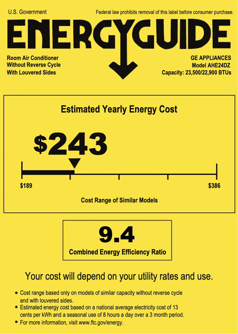 Page 1 of the manual Energy Label GE AHE24DZ