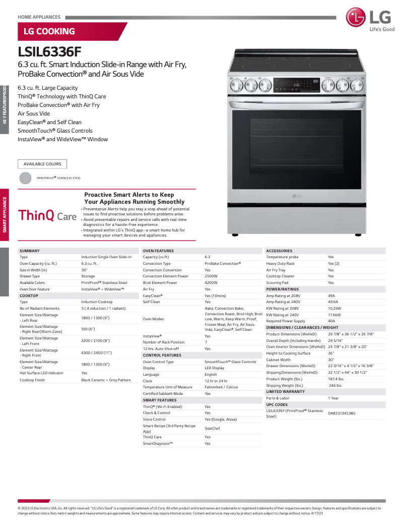 Page 1 de la notice Fiche technique LG LSIL6336F