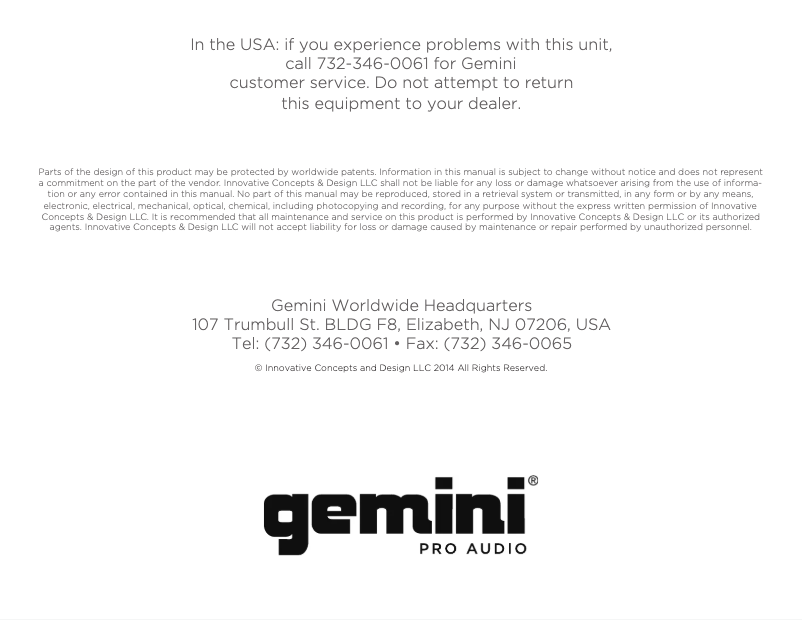 Page 1 of the manual User Manual Gemini HPS-215P