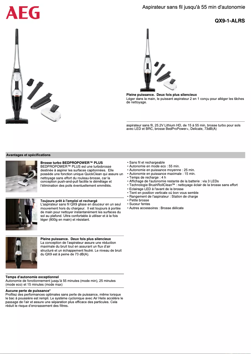 Page 1 de la notice Fiche technique AEG QX9-1-ALRS