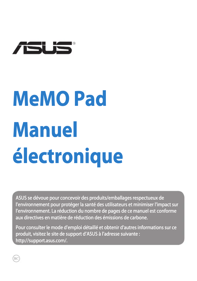Page 1 de la notice Manuel utilisateur Asus MeMO Pad HD7