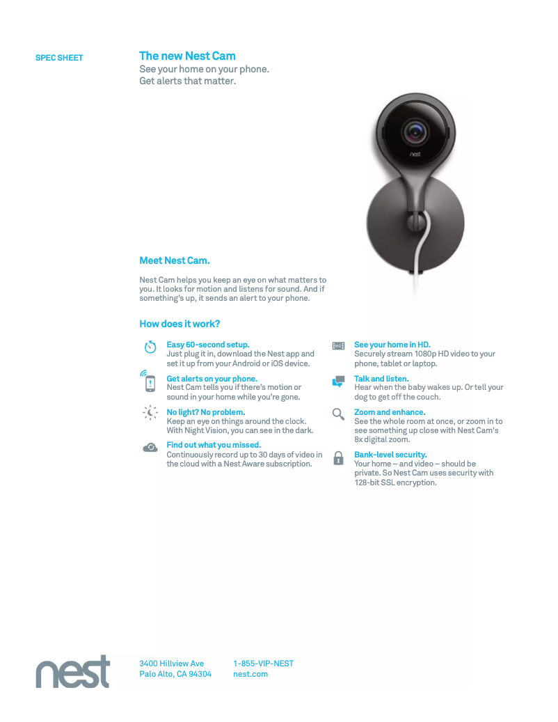 Page 1 de la notice Brochure Nest Nest Cam