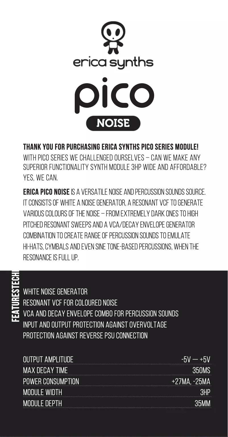 Page 1 de la notice Manuel utilisateur Erica Synths Pico Noise