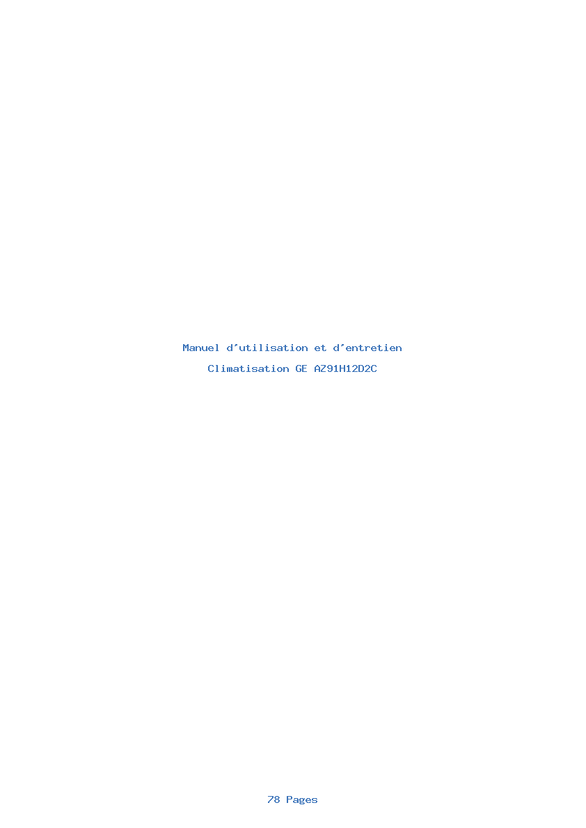 Page 1 de la notice Manuel d'utilisation et d'entretien GE AZ91H12D2C