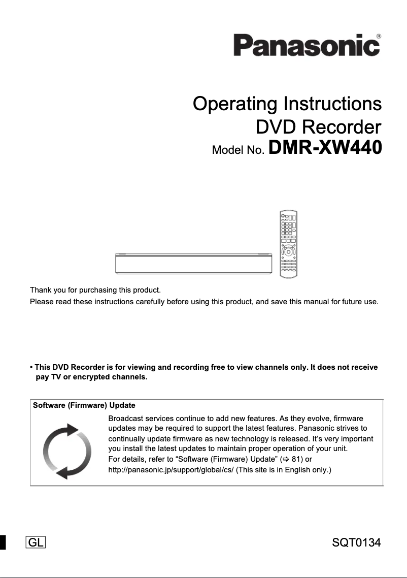 Page 1 de la notice Manuel utilisateur Panasonic DMR-XW440