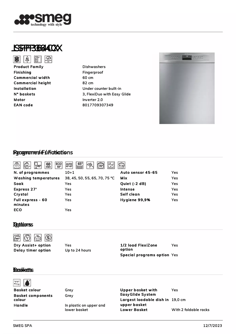 Página 1 del manual Ficha técnica Smeg LSPP364CX