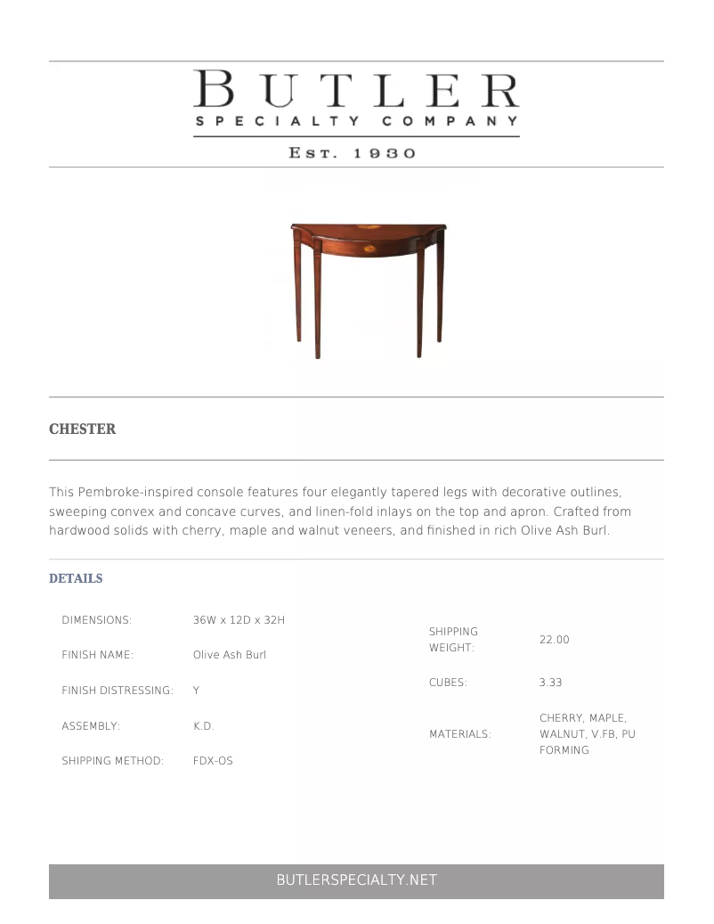 Page 1 de la notice Manuel utilisateur Butler Chester