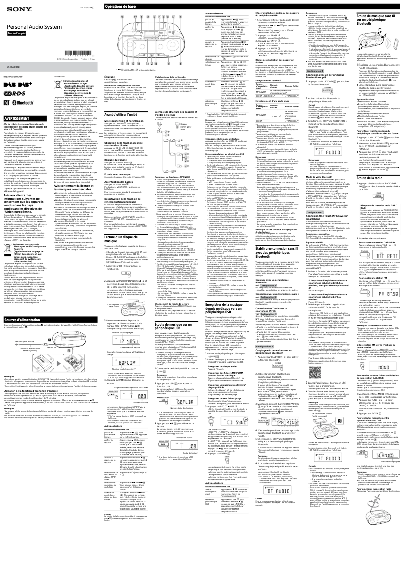 Image de la première page du manuel de l'appareil ZS-RS70BT