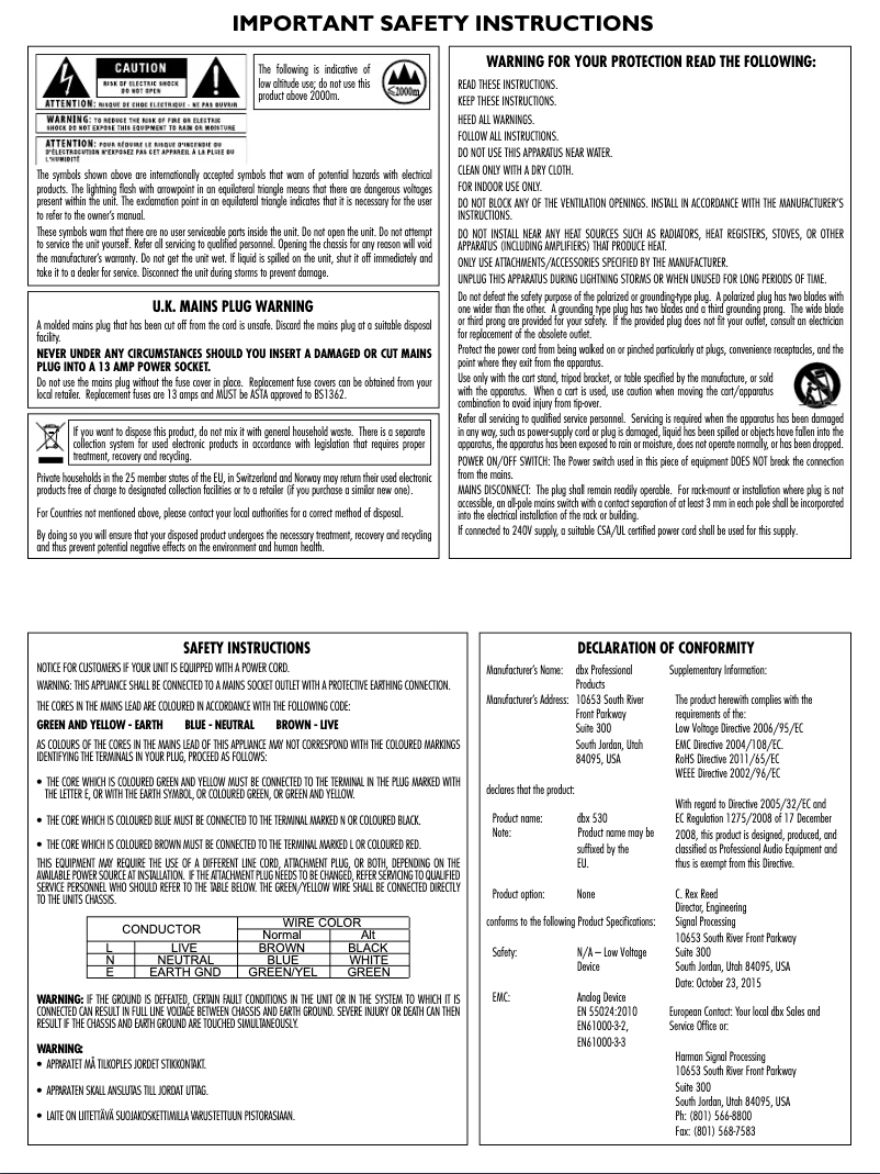 Page 1 de la notice Instructions de sécurité DBX 530