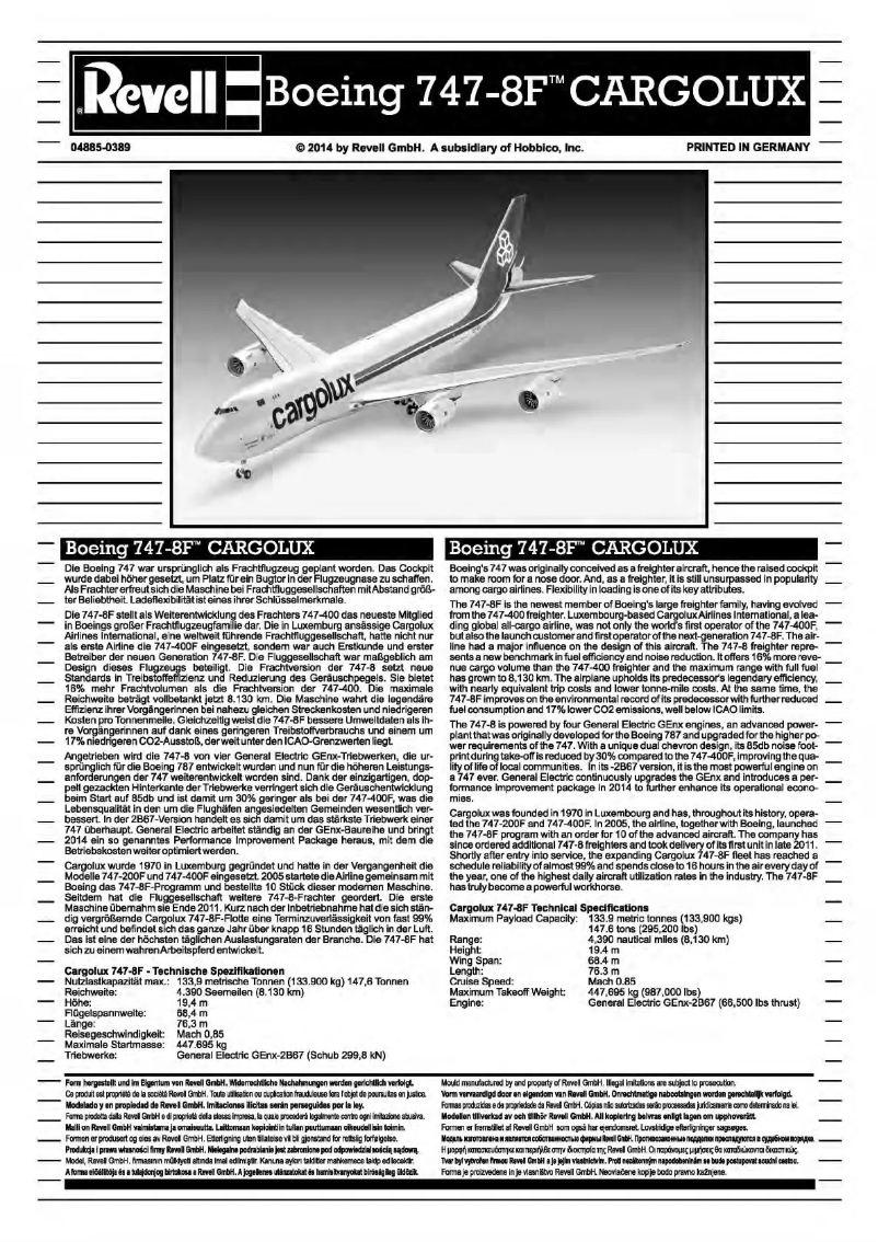 Page 1 de la notice Manuel utilisateur Revell Boeing 747-8F CARGOLUX