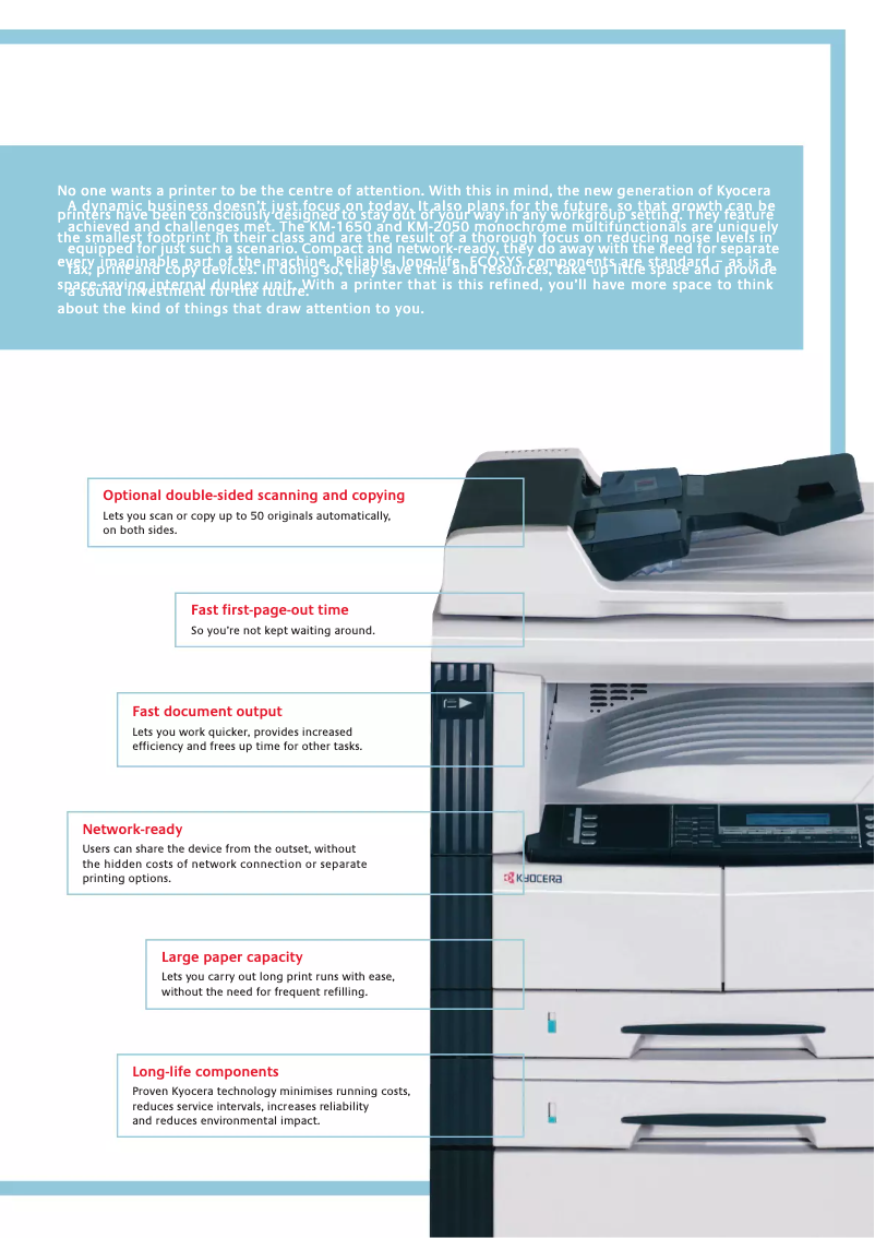 Page 1 de la notice Brochure Kyocera KM-2050