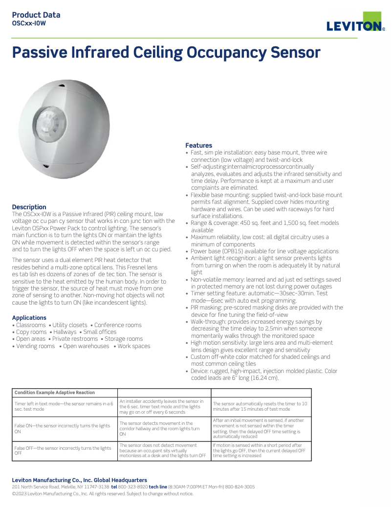 Page 1 de la notice Manuel utilisateur Leviton OSC04-I0W