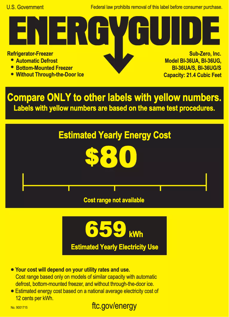 Page 1 de la notice Label énergétique Sub-Zero BI-36UG/S/TH-LH