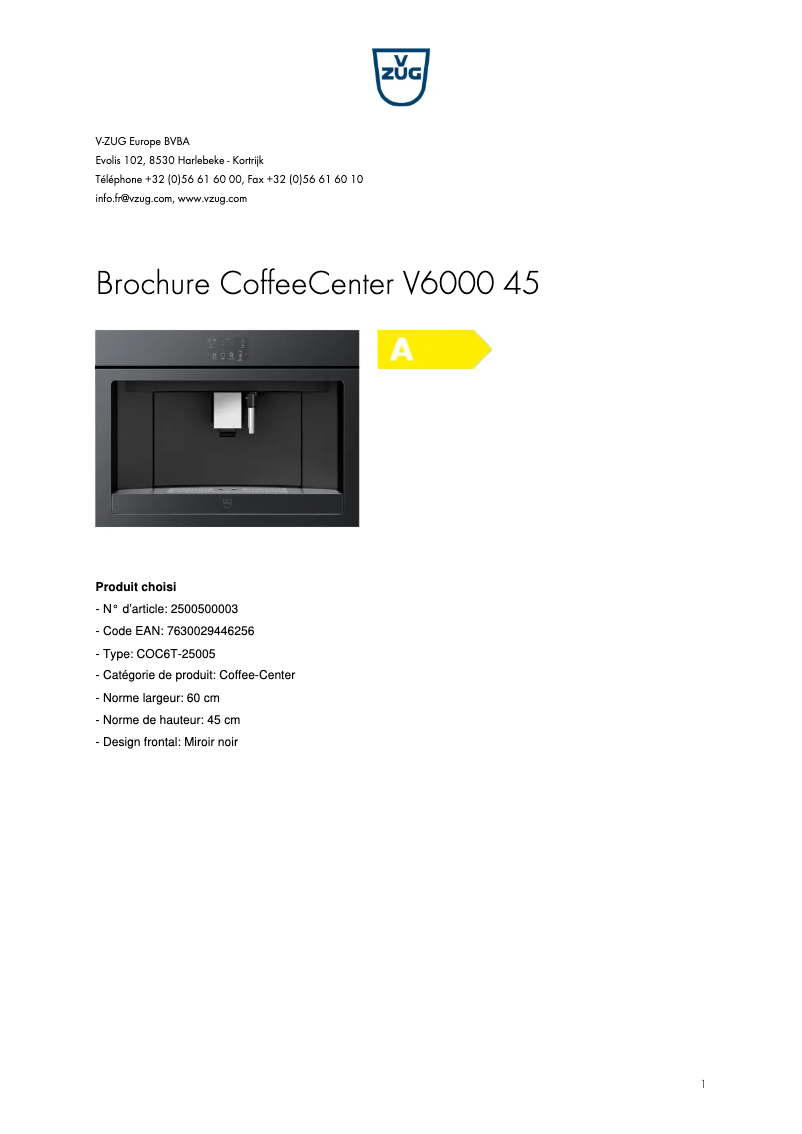 Página 1 del manual Folleto V-Zug CoffeeCenter V6000 45