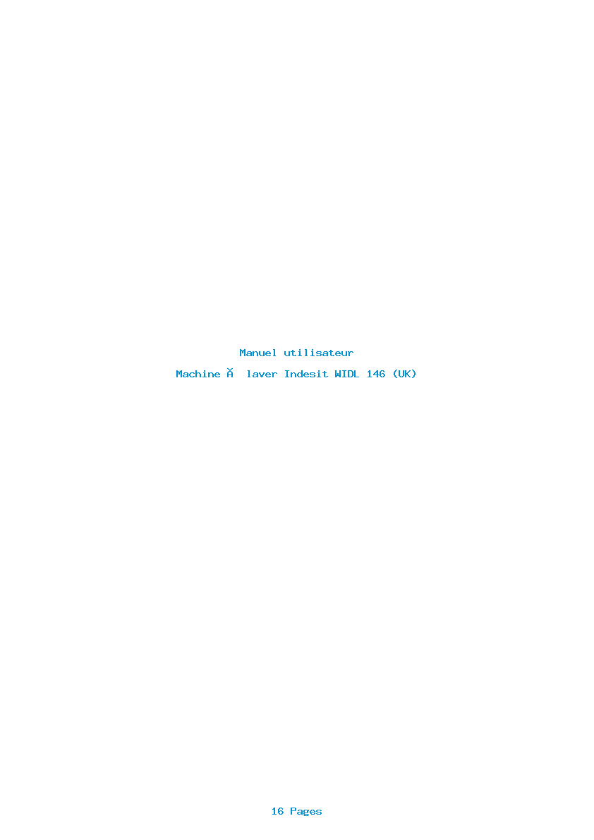 Page 1 de la notice Manuel utilisateur Indesit WIDL 146 (UK)