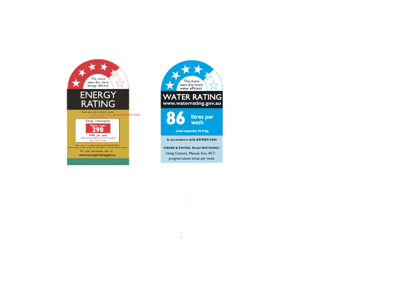 Página 1 del manual Etiqueta energética Fisher & Paykel WH1060S1