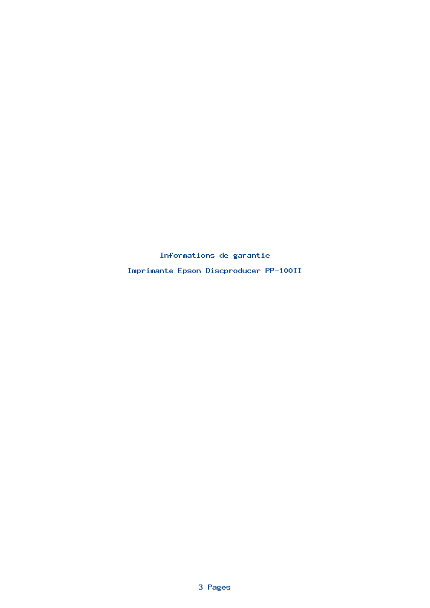 Page 1 de la notice Informations de garantie Epson Discproducer PP-100II