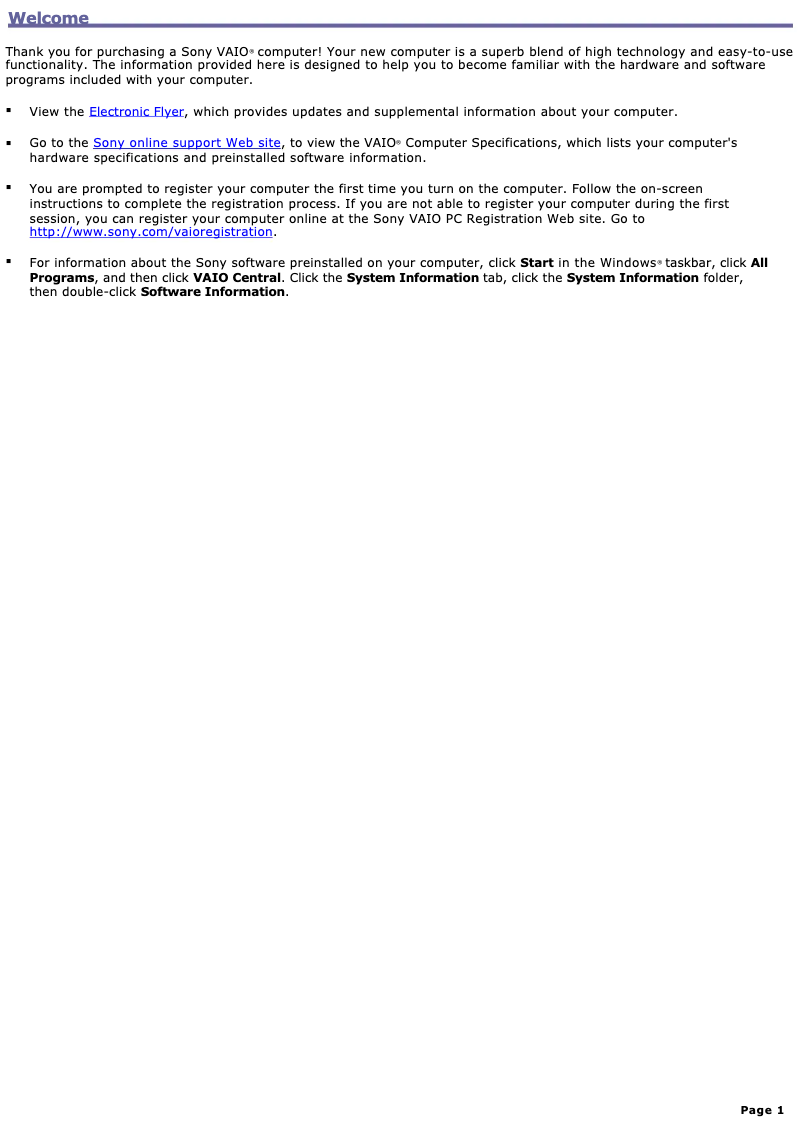 Page 1 de la notice Manuel utilisateur Sony Vaio VGC-RB62G