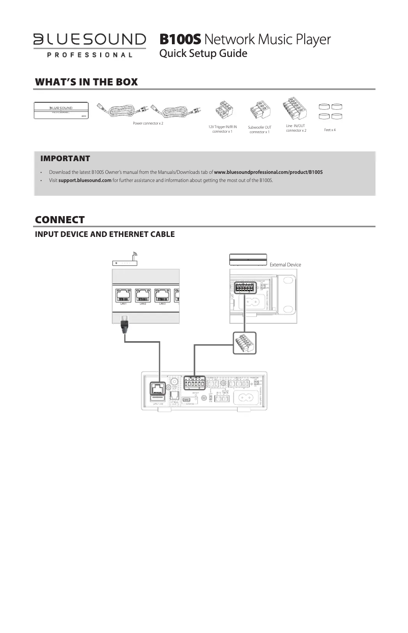 Page 1 de la notice Manuel utilisateur Bluesound B100S
