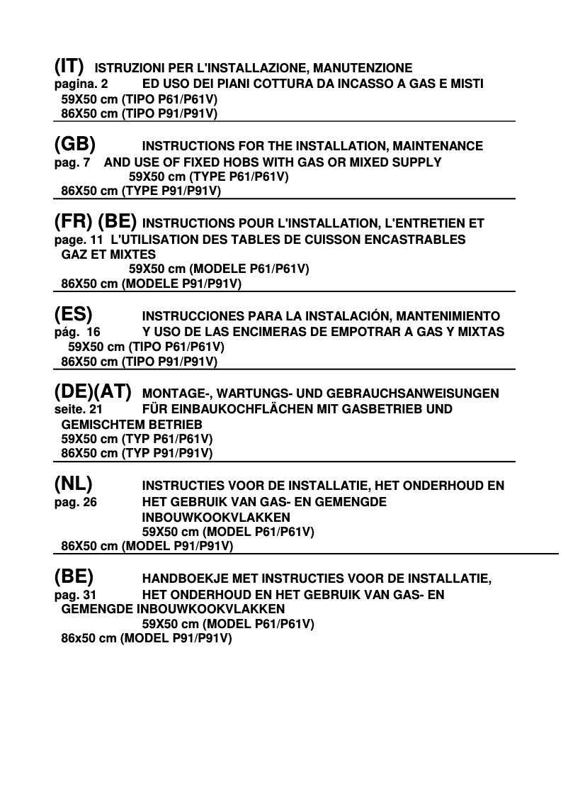 Page 1 de la notice Manuel utilisateur Bertazzoni P6801PROX P61