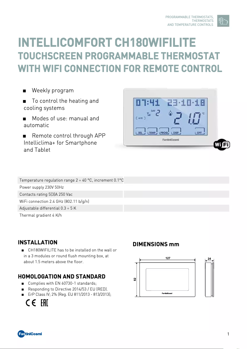 Página 1 del manual Ficha técnica Fantini Cosmi Intellicomfort CH180WIFILITE