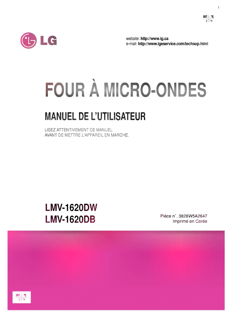 Page 1 de la notice Manuel utilisateur LG LMV-1620DB