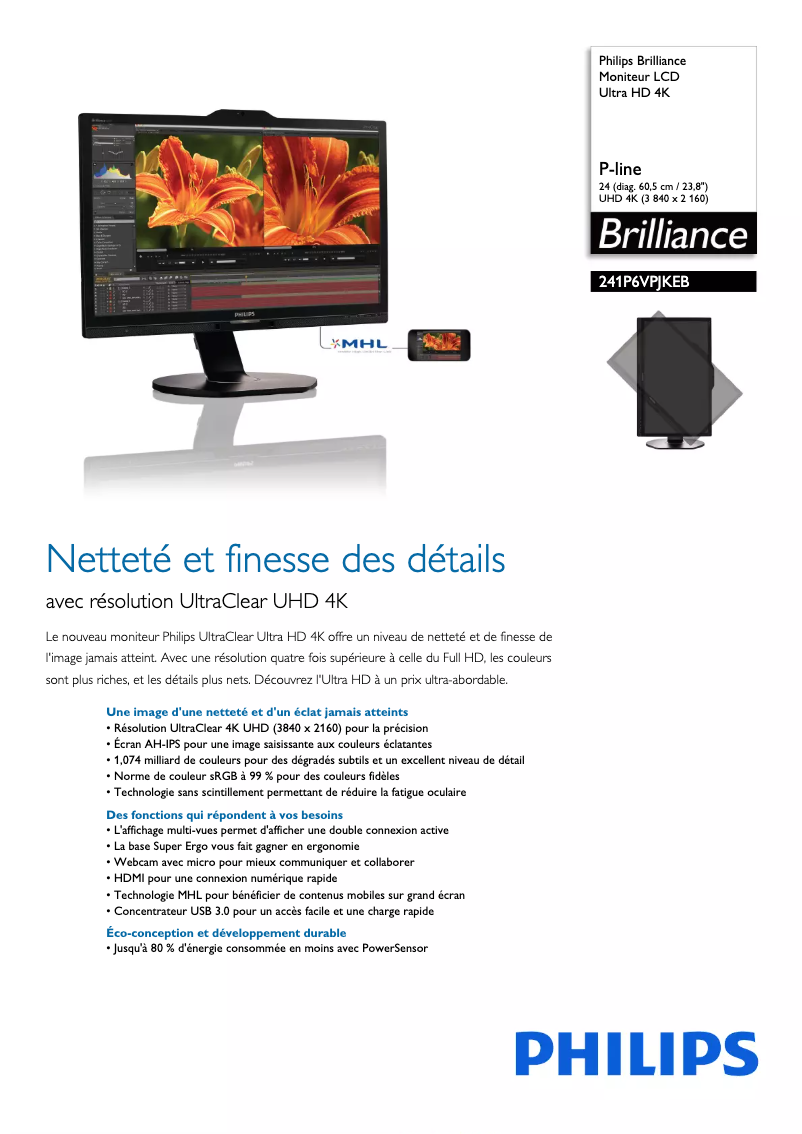 Página 1 del manual Ficha técnica Philips Brilliance 241P6VPJKEB